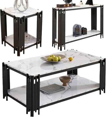 White Marble Coffee Table Set by Unknown