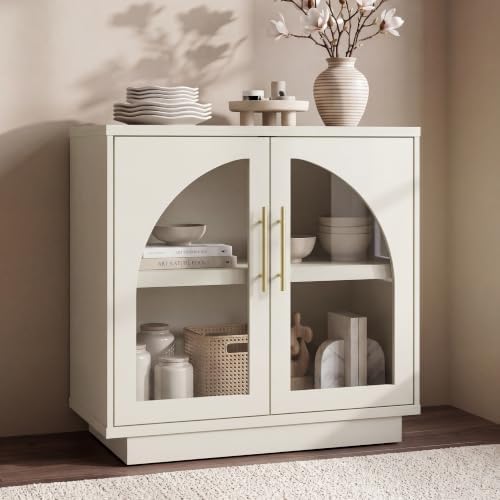 Fatmok Arched Glass Sideboard Buffet Accent Cabinet, 31.5" Display Credenza - Image 3