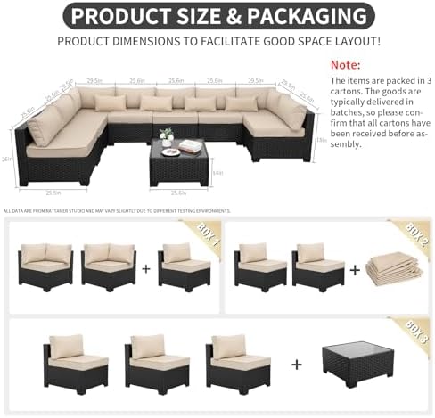 Rattaner 9 Pieces Outdoor Sectional All-Weather Wicker Patio Furniture Set - Image 6
