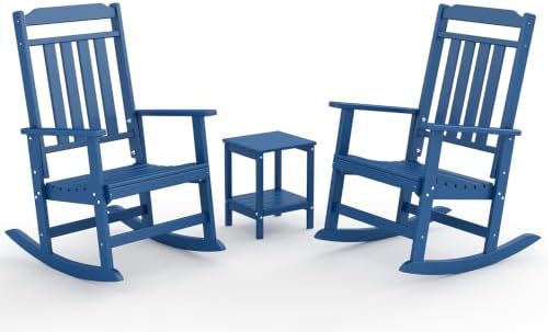 GREENVINES Outdoor Rocking Chairs Set, 2 Rockers w/ 1 Side Table by GreenVines