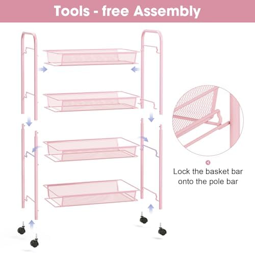 TOOLF 4 Tier Rolling Cart, Metal Utility Storage Cart - Image 3