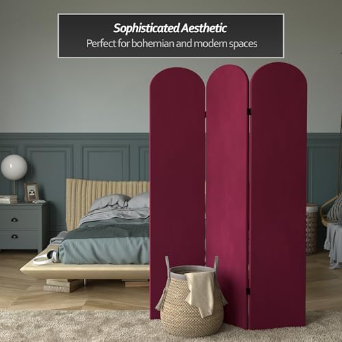 Red Lantern 6 ft. Classic Arch Velvet Room Divider Burgundy 3 Panel - Image 2