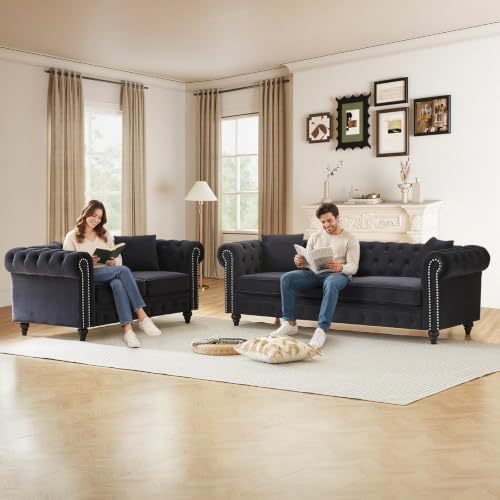 2 Piece Mid Century Modern Chesterfield Sofa Set - Image 3