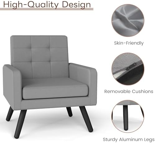 Accent Chair for Living Room Set of 2, Cozy Armchair, Light Grey - Image 3