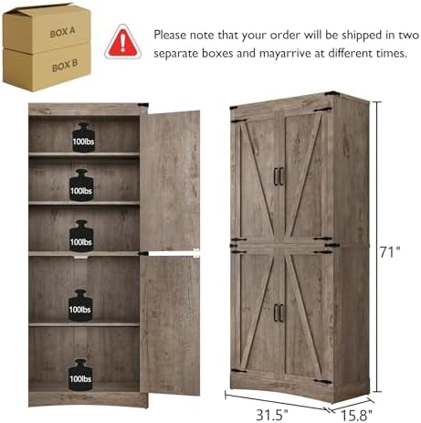71in Farmhouse Kitchen Pantry Cabinet, Tall Storage Cabinet - Image 2