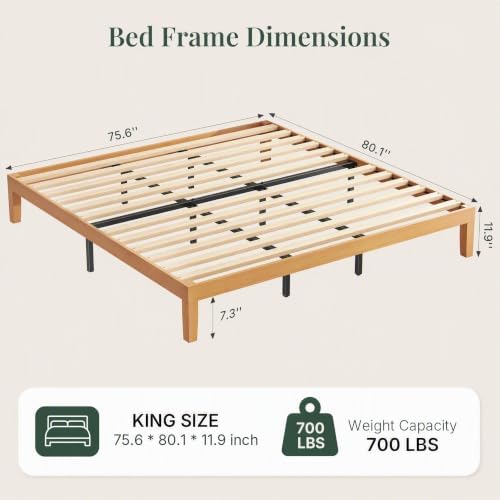 DUMOS Solid Wood Bed Frame, King Size Bed Base - Image 2
