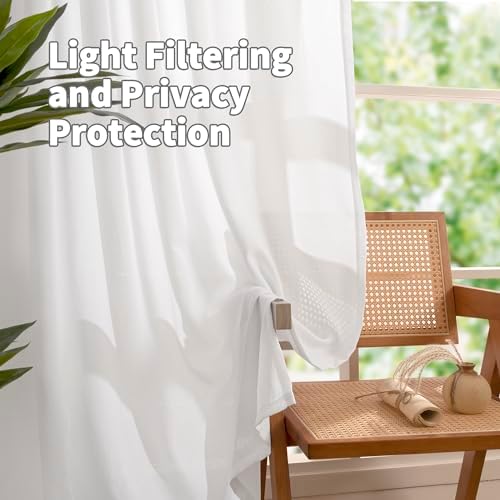 YoungsTex White Linen Curtains 84 Inches Long - Image 2