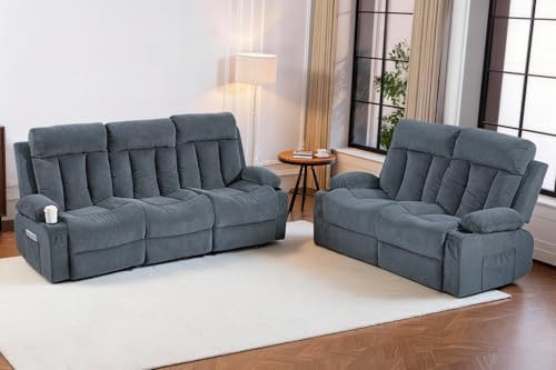 2 Piece Manual Recliner Sofa Set, Loveseat & Chair by WINVO