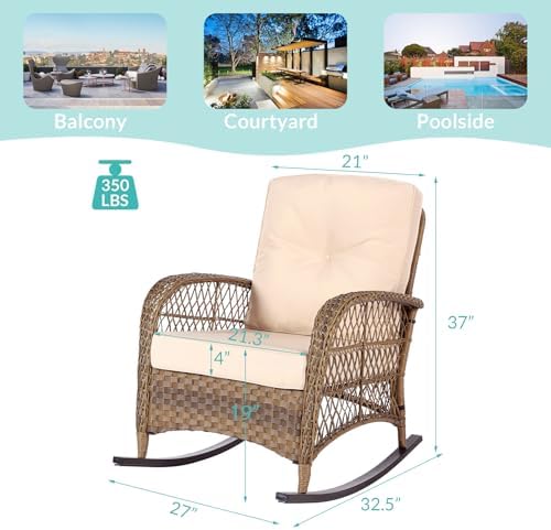 MEETWARM Outdoor Wicker Rocking Chair, Rattan Patio Rocker Chairs - Image 5