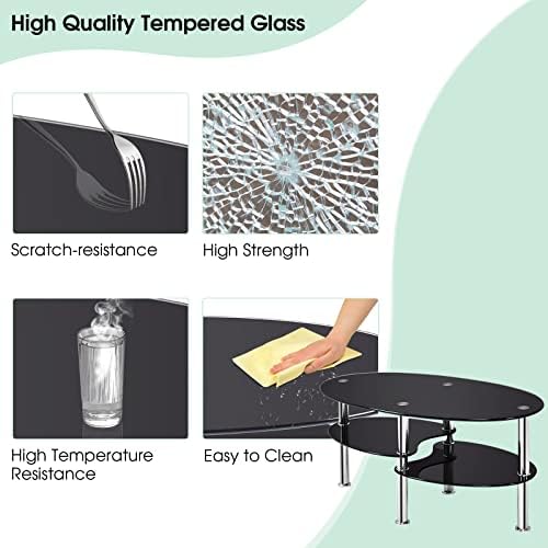 COSTWAY Glass Coffee Table, 3-Tier Sofa Side Table - Image 4