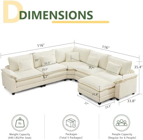 Oversized Modular Sectional Sofa Set, Convertible Deep Seat Cloud Couch - Image 2