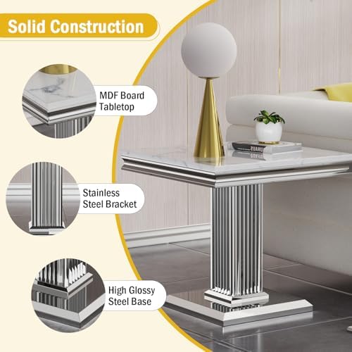 Henf 23in Square End Table Faux Marble End Table - Image 6