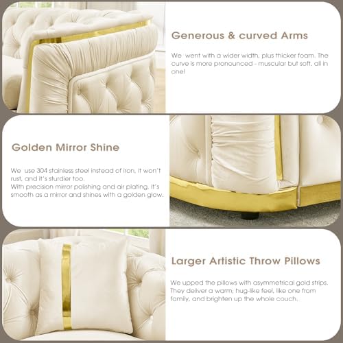 84.6" Mid Century Modern 3 Seater Chesterfield Sofa Couch - Image 4