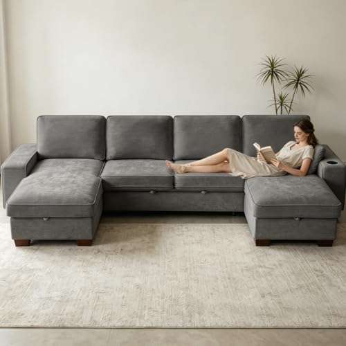 129" Convertible Sleeper Sofa Bed, L Shaped - Image 4