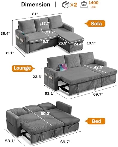 Vipbear 80" Sectional Sleeper Sofa Bed - Image 2