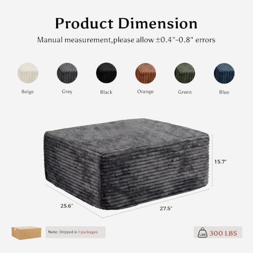 Boneless Ottoman for Couch, Corduroy Cloud Ottoman, Oversized Square Large Pouf - Image 2
