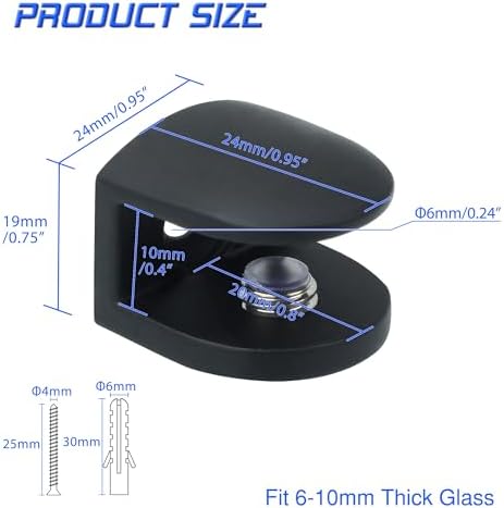 Alise Glass Shelf Brackets Black, Wall Clamps - Image 2