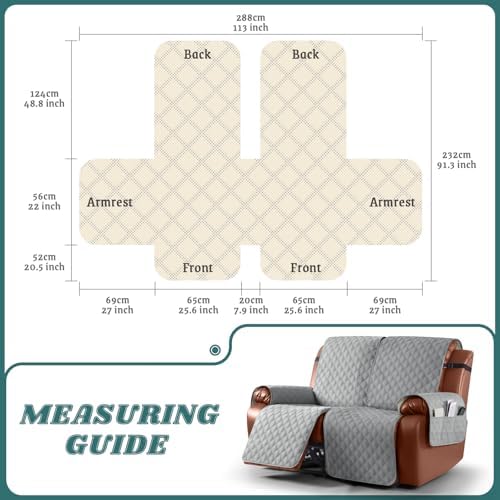 Ruaozz Waterproof Loveseat Recliner Covers, Non-Slip Sofa Covers, 2 Seater - Image 2