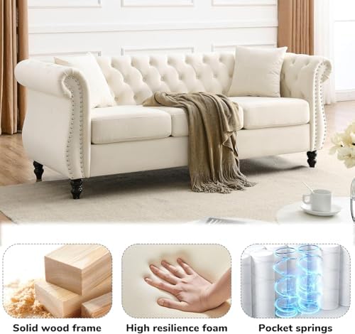 80" 2 Piece 3-Seater Velvet Chesterfield Sofa - Image 6