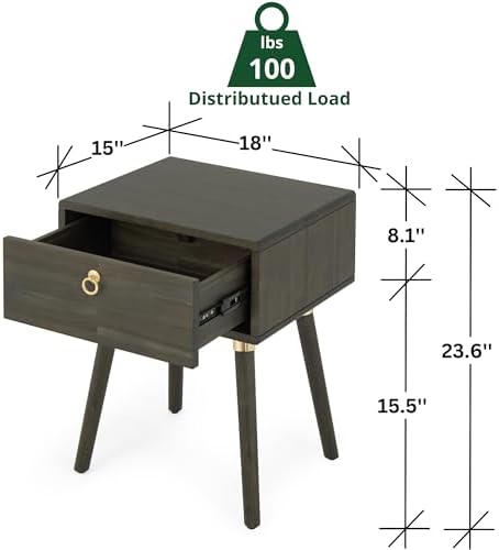 Bme Caden Solid Wood Nightstand/Side Table/End Table, Fully Assembled, - Image 2