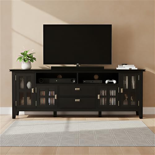 SIMPLIHOME Artisan 72" Wide Solid Wood TV Stand in Black - Image 2