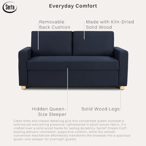 Serta Tulsa 72" Convertible Sleeper Loveseat, Queen Size, Dreamcoil Comfort - Image 4