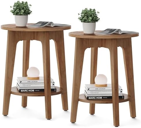 VASAGLE Round Side Table with Lower Shelf, End Table by VASAGLEbySONGMICSHOME