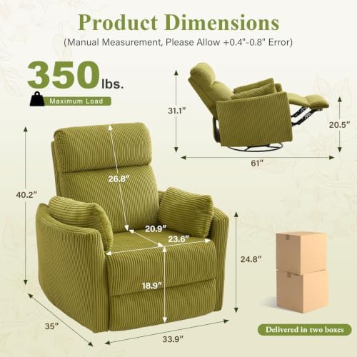 BOSMILLER 360°Swivel Recliner Chair, Nursery Chair - Image 2