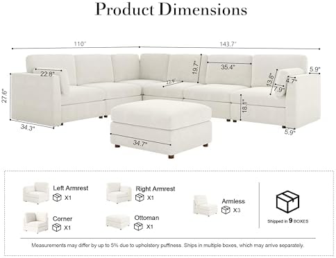 Oversized Modular Sectional Sofa V-Shaped Cloud Couches White - Image 2