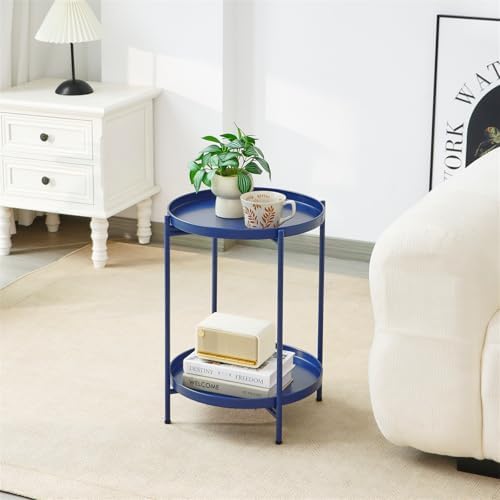 2-Tier Round End Side Table, Small Metal Side Table - Image 2