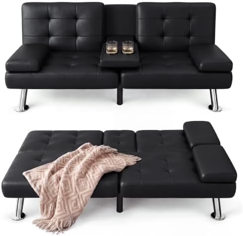 Furmax Faux Leather Futon Sofa Bed, Modern Convertible Couch by Furmax