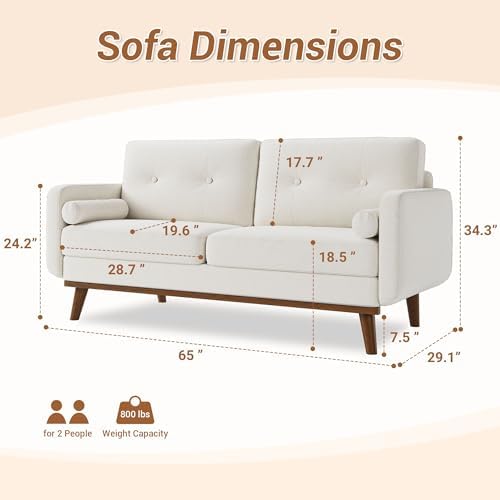 IDEALHOUSE 65" Mid Century Modern Couch Sofa Loveseat - Image 2
