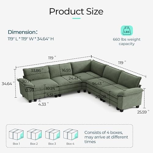 LINSY HOME Modular Sectional Sofa 5 Seat Couch Corduroy Cloud Couch - Image 2