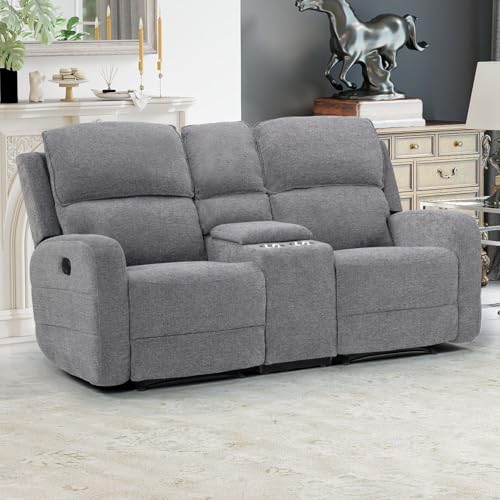 EBELLO Manual Living Room Furniture Reclining Couch Set, Soft Fabric Loveseat by EBELLO