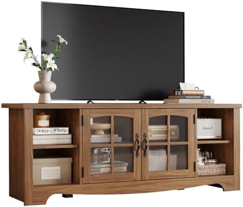 LINSY Home Farmhouse TV Stand for 65 Inch TV, Wood Entertainment Center by LINSYHOME