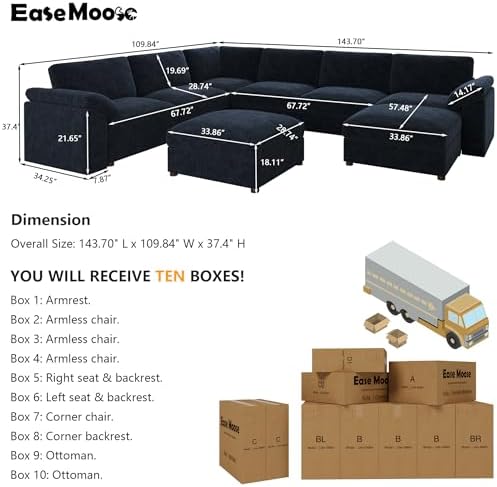 EASE MOOSE Modular Sofa, Comfortable Oversized U Shape Sectional Modular Sofa - Image 2