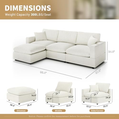 Modern Sectional Linen Couch for Living Room L-Shape Sofas, 3 Seat - Image 2