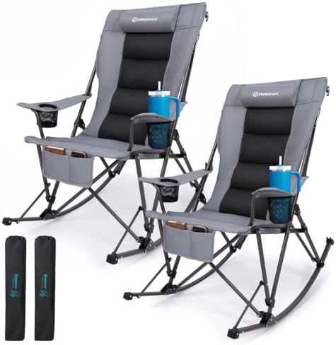 FUNDANGO Oversized Rocking Camping Chair 2 Pack Padded Folding Camp Chairs by FUNDANGO