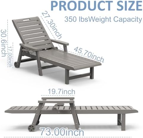 Outdoor Chaise Lounge Chairs, 5-Position Adjustable Backrest, Waterproof - Image 3