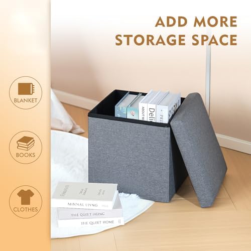 B FSOBEIIALEO Storage Ottoman Cube, 11.8" Linen Small Ottoman - Image 4
