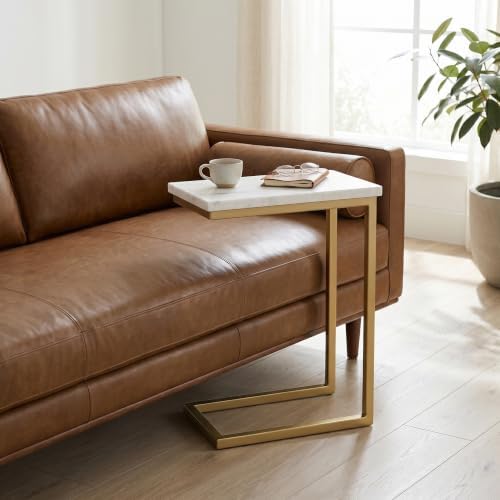 SIMPLIHOME Skyler 18" Wide C-Side Table in Gold/White Marble - Image 2