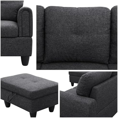 L-Shaped Sectional Sofa with Movable Chaise & Storage Ottoman, Lounge 3-Piece - Image 5
