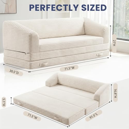 70” Folding Sofa Bed, 3-in-1 Convertible Triple Floor Couch Bed - Image 3