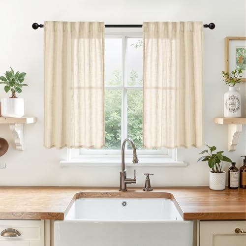 YoungsTex Tan Linen Semi Sheer Curtains 34 X 40 Inch by YoungsTex
