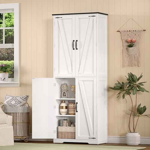 Tall Pantry Cabinet with 4 Doors & 2 Adjustable Shelves, Kitchen Cabinet - Image 4