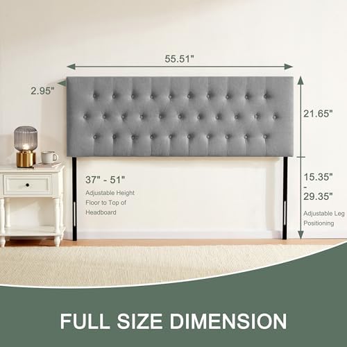Tufted Upholstered Headboard Full Size, Adjustable Height 37- 51 in - Image 2