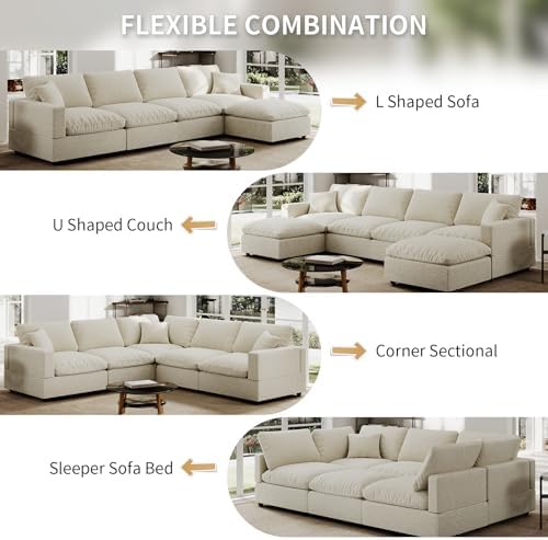 Modern Sectional Linen Couch for Living Room U-Shape Sofas, 6 Seat Modular - Image 6