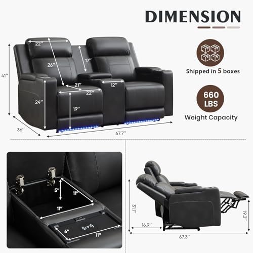 Power Reclining Loveseat with Console/Wireless Charging, Power Loveseat - Image 2