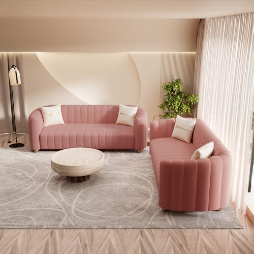 2-Piece Pink Velvet Tufted Sofa Set - Image 4