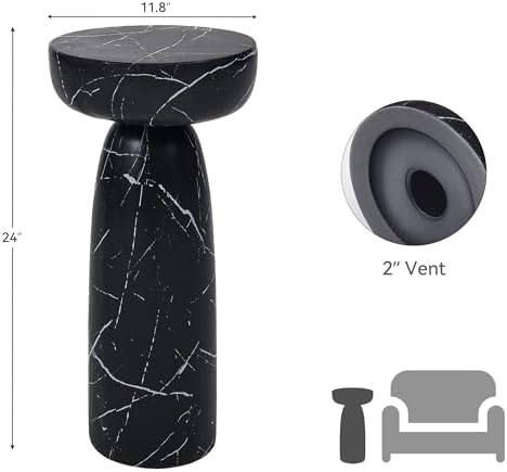 Faux Marble Side Table Black, 24Inch Outdoor End Table - Image 2